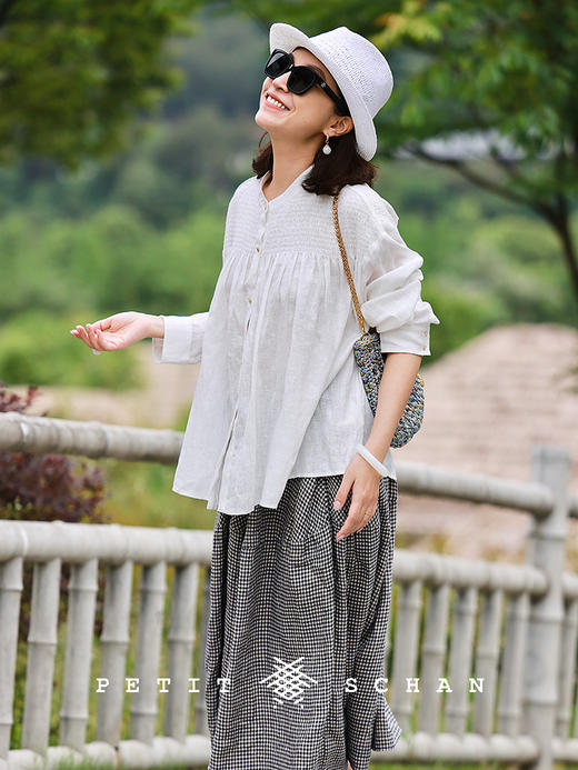 PETIT SCHAN小闪 CLO#804 White Children's Dream Book 白色童梦书 纯亚麻法式打揽娃娃衫小衫 商品图2