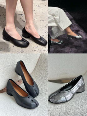 56-6 原楦 炒鸡舒适tabi分趾粗跟单鞋 准码 我36.5穿37 黑色 爆裂银 35-39