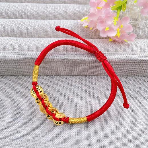 【限时7.5折】【定价黄金】足金 #招财进宝 #碎碎冰 无氰5D硬金空心招财仿五帝币编织绳调节手串成品手串（成人佩戴）(AJ5DSC00056)预售产品下单后不退款不退货不换货不补差价 商品图1