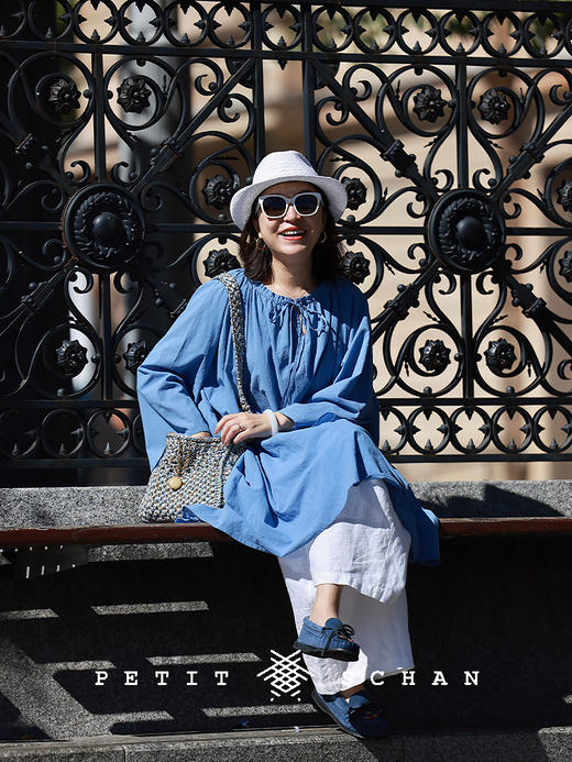 PETIT SCHAN小闪 CLO#805 wander 云游 纯棉文艺抽绳八分袖连衣裙 商品图1