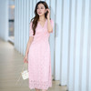 EITIE爱特爱法式复古粉色蕾丝V领压褶修身显瘦连衣裙夏季新款B2407330A 商品缩略图1