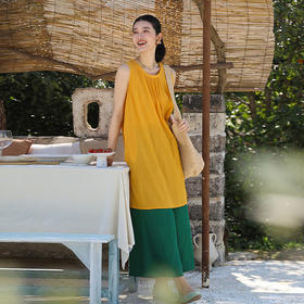 绽放旅行女装260朵/80支强捻长绒棉皱感中长款叠穿背心裙连衣裙