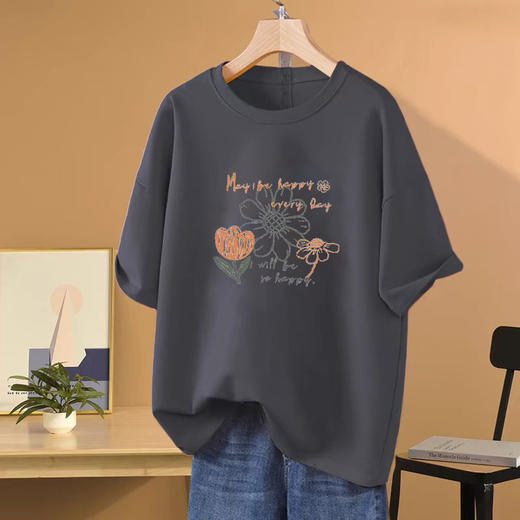 百媚生 100%棉圆领短袖宽松T恤 1236 商品图2