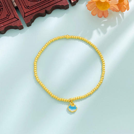 【限时克减150元】足金999 #超轻 #低温珐琅   古法空心圆珠手链渐变珐琅锁包吊饰转运金珠弹力绳手串（珠约1.8-2.2mm）(AUGFSC000027)预售产品下单后不退款不退货不换货不补差价 商品图1