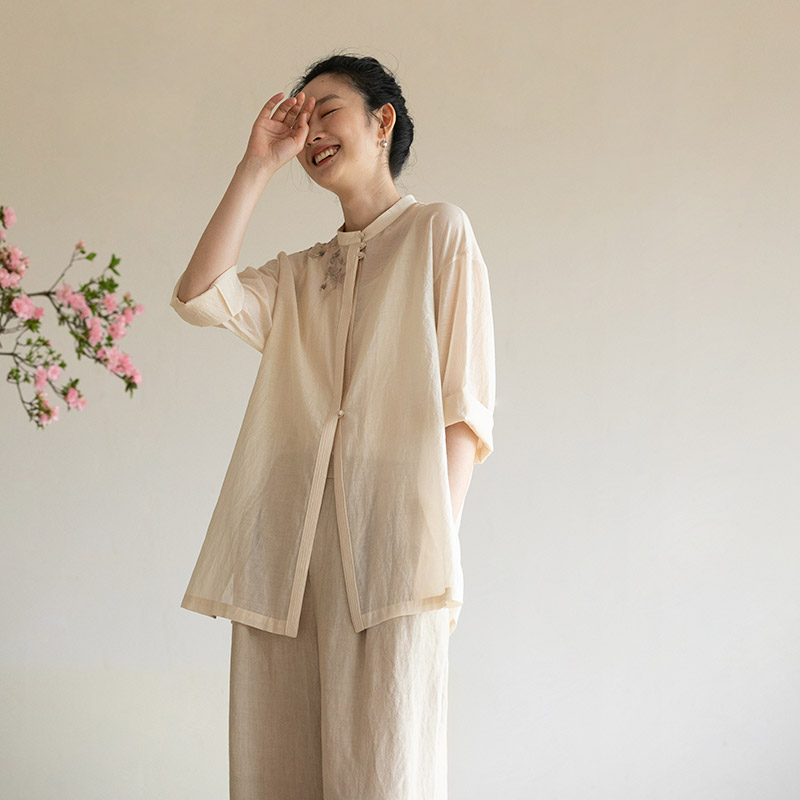 牧衣游原创 丝棉手工刺绣短外套夏季新品轻薄舒爽百搭开衫 和月香