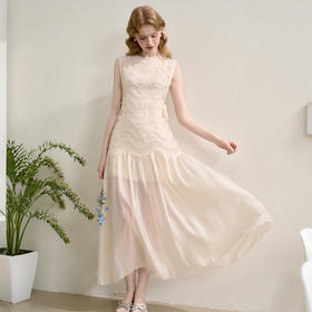 【度假欧若风】法式浪漫拼接蕾丝网纱裙女夏季波纹连衣裙H0050817