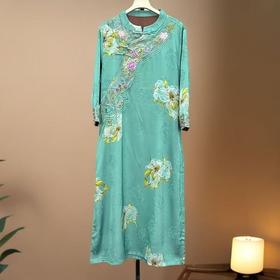 雀说新款改良旗袍裙子老料复古国风刺绣中长款连衣裙AL