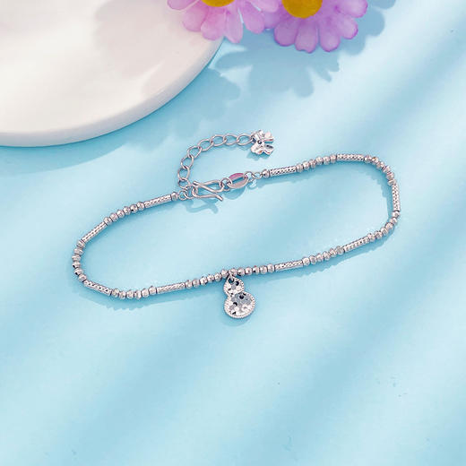 【限时8.8折】【线上铂金馆】PT950 #葫芦 【国际铂金协会】铂鱼鳞葫芦吊饰蹦迪珠间管调节手链(BSL00238)（预售4-7天发货，一经下单不支持退款） 商品图1