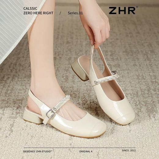 ZHR网红包头凉鞋女2025新款高级浅口小皮鞋洋气小香风粗跟凉鞋女 商品图6
