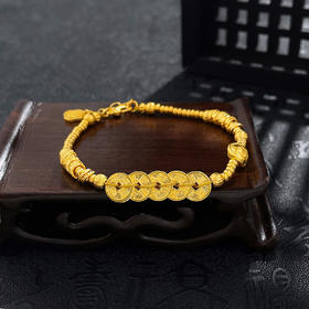 【限时克减150元】足金999.9 古法国潮传承招财五帝币富甲一方龟壳盘缠算盘珠调节手链（内里线为无弹力棉线）(GFSLW00082)补差价）预售产品下单后不退款不退货不换货不补差价