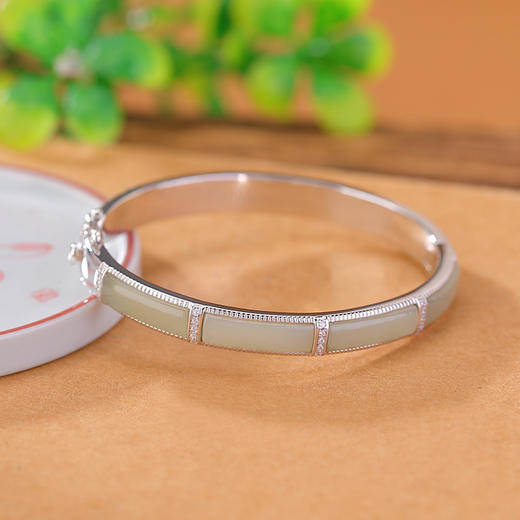 S925纯银和田玉复古平安无事牌百搭贵妃镯手环CW 商品图1