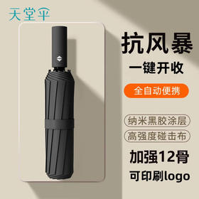 天堂伞 全自动折叠伞高级感12骨加大加固黑胶晴雨两用遮阳伞o