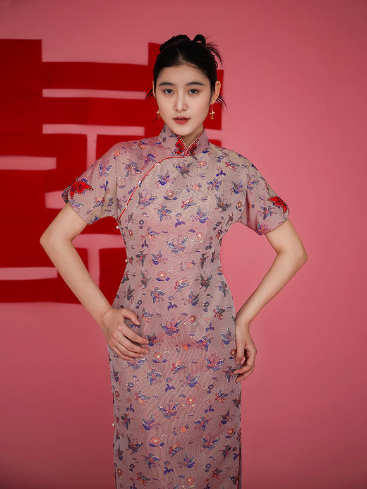 荷言HEYEN 听岚 非遗并蒂喜字纹双面异色罗真丝新娘旗袍喜服婚婚庆系列高级定制 商品图2