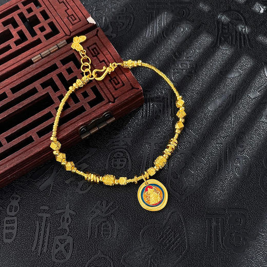 【限时克减128元】足金999 #低温珐琅 古法黄财神吊饰财神驾到转运珠金圈调节手链（内为无弹力棉线）(AEQGFSL00228)（预售产品下单后不退款不退货不换货不补差价） 商品图3