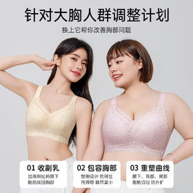 D2-【B-E杯】【轻薄透气蜂巢杯】大胸显小包容显瘦内衣女收副乳大码薄款文胸罩    云霞月吟【大胸-蕾丝】