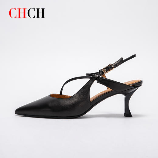CHCH祈祈尖头包头凉鞋女2025夏季新款银色羊皮高跟浅口单鞋CP1B2021 商品图2