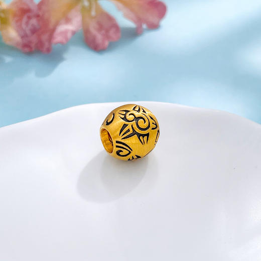 【限时7.5折】【定价黄金】足金 #电黑金 3D硬金电黑金星辰纹转运珠手串配件Diy手串配件(V3DSC00450)（预售产品下单后不退款不退货不换货不补差价） 商品图0