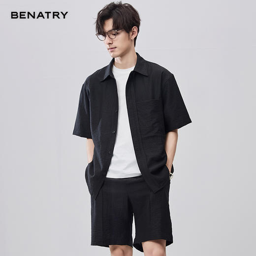 贝纳川夏季天丝肌理立体门襟短袖衬衣ECF212004（套装上） 商品图1