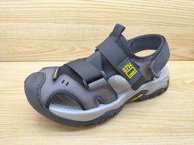 夏季新品豪行14262502纯牛皮平底男士休闲沙滩鞋包头凉鞋