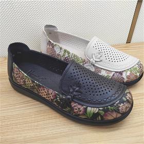豪行夏季新款24272052真皮休闲低跟复古打孔女鞋凉鞋
