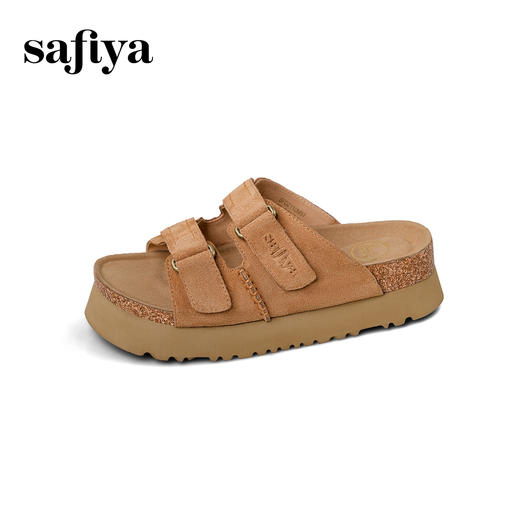Safiya/索菲娅2025夏季休闲外穿增高厚底魔术贴一字带勃肯凉拖 SFD2110157/SFD2110M57 商品图12