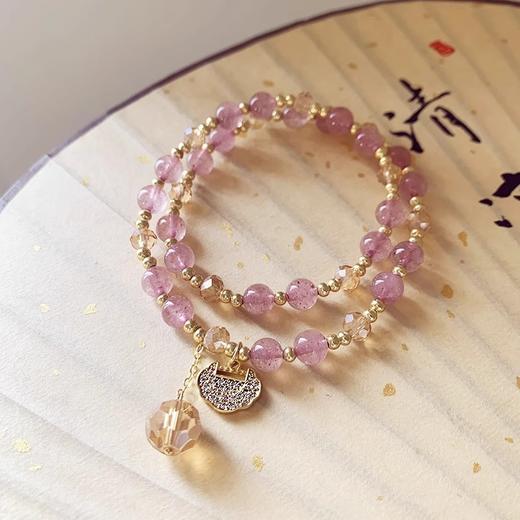 【超美❗️双层水晶草莓晶手链】显白温颜，水润温和，色泽靓丽，女时尚甜美微镶富贵锁手串闺蜜生日礼物手饰 商品图1