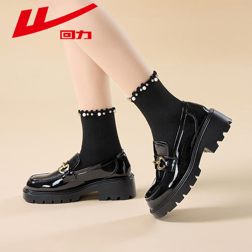 回力小皮鞋女鞋春秋英伦风新款女士黑色厚底系带增高乐福鞋时尚女 商品图4