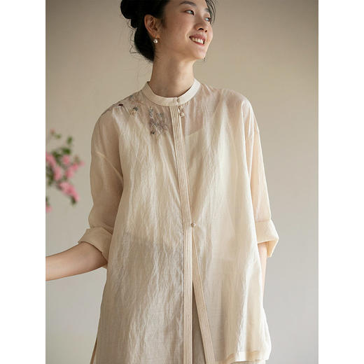 牧衣游原创 丝棉手工刺绣短外套夏季新品轻薄舒爽百搭开衫 和月香 商品图1