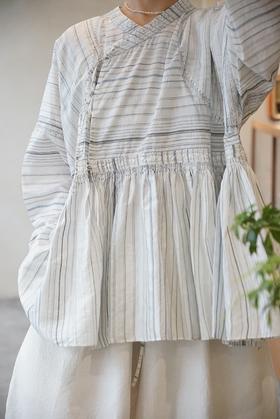 MAKU textiles｜真丝细条纹刺绣上衣衬衫
