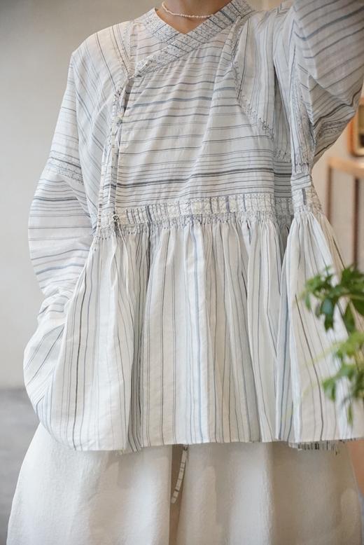 MAKU textiles｜真丝细条纹刺绣上衣衬衫 商品图0