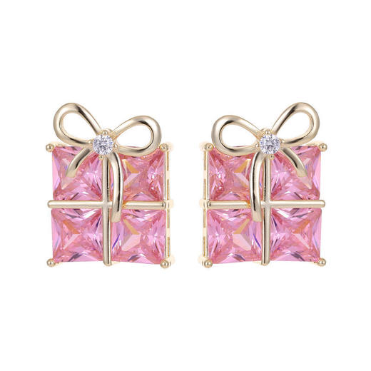 LY 059精致时尚几何方形微镶锆石蝴蝶结耳钉 商品图4