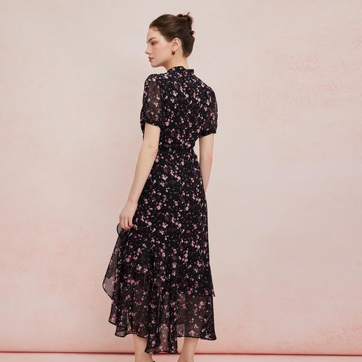 QF83025新款改良旗袍修身立体盘花腰间打褶藏肉不规则波浪裙摆连衣裙 商品图1