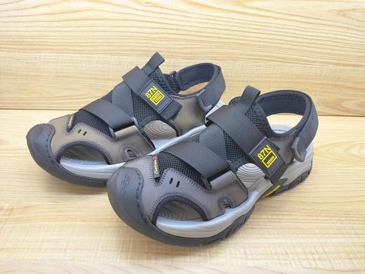 夏季新品豪行14262502纯牛皮平底男士休闲沙滩鞋包头凉鞋 商品图3