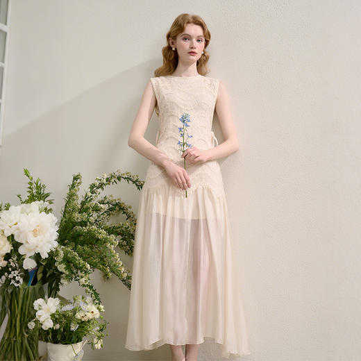 【度假欧若风】法式浪漫拼接蕾丝网纱裙女夏季波纹连衣裙H0050817 商品图3