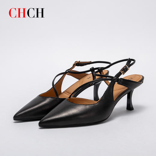 CHCH祈祈尖头包头凉鞋女2025夏季新款银色羊皮高跟浅口单鞋CP1B2021 商品图0