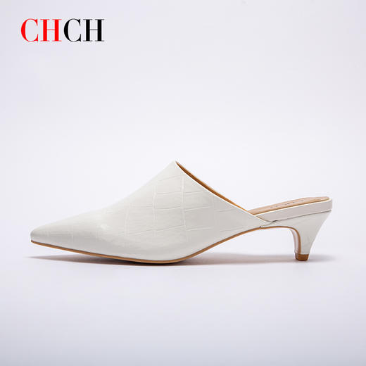 CHCH祈祈包头半拖鞋女2025夏季新品真皮尖头后空单鞋高跟凉拖懒人穆勒皮拖鞋 商品图4