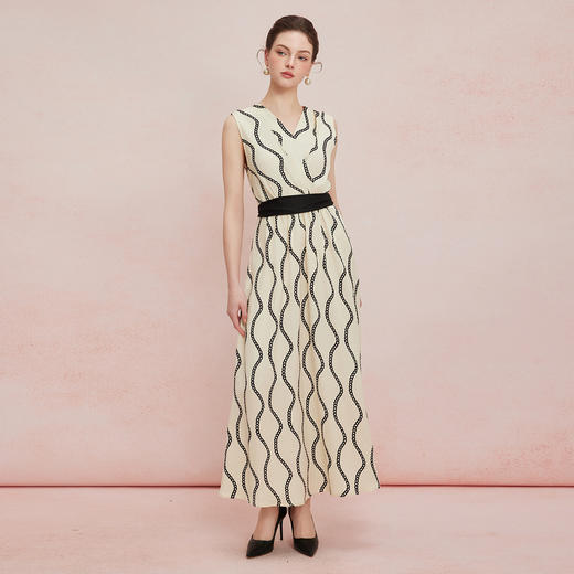 QF868斯尔丽25夏季新款时尚御姐气质印花25夏季新款修身撞色腰带连衣裙 商品图3