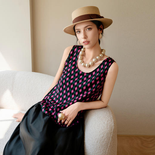 谜底波点印花背心女士2025夏新品圆领百搭宽松上衣无袖25BMN5004 商品图1