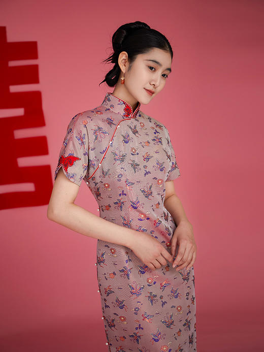 荷言HEYEN 听岚 非遗并蒂喜字纹双面异色罗真丝新娘旗袍喜服婚婚庆系列高级定制 商品图1