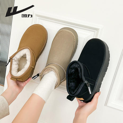 回力女鞋雪地鞋冬季新款皮毛一体面包鞋子外穿黑色加绒保暖棉鞋女 商品图3