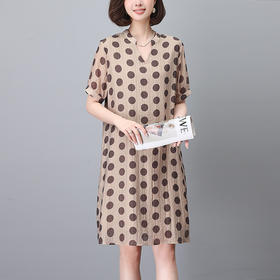 雀说波点连衣裙女法式气质v领设计感宽松薄天丝裙子AL8655