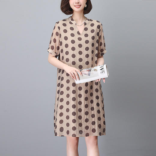 雀说波点连衣裙女法式气质v领设计感宽松薄天丝裙子AL8655 商品图0