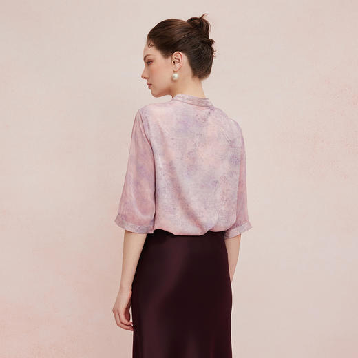 QF254斯尔丽25新款提花加水墨晕染工艺改良国风清凉薄纱袖宽松显瘦上衣 商品图6