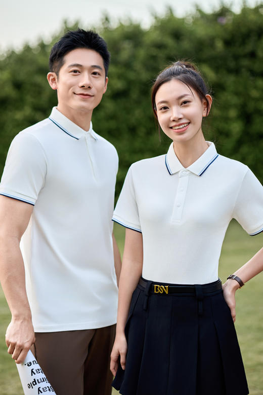 男女同款冰感新疆纯棉纯色拼色翻领短袖polo衫T08/5616/5617 商品图2