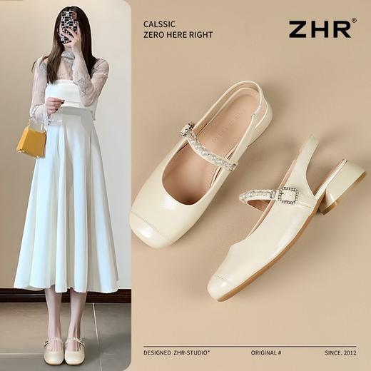 ZHR网红包头凉鞋女2025新款高级浅口小皮鞋洋气小香风粗跟凉鞋女 商品图1