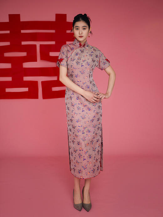 荷言HEYEN 听岚 非遗并蒂喜字纹双面异色罗真丝新娘旗袍喜服婚婚庆系列高级定制 商品图3