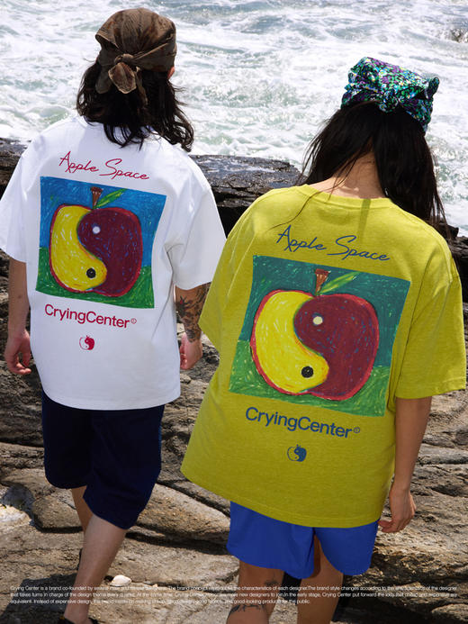 CryingCenter手绘太极苹果印花苹果宇宙圆领宽松花纱短袖哭喊中心 商品图0