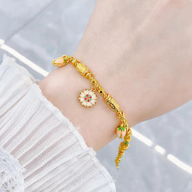 【限时克减150元】足金999 #繁华似锦 #低温珐琅 古法空心金花朵朵福运满满快乐永随珐琅手链（内里为无弹力棉线）(AEQGFSL00336)（预售产品下单后不退款不退货不换货不补差价）