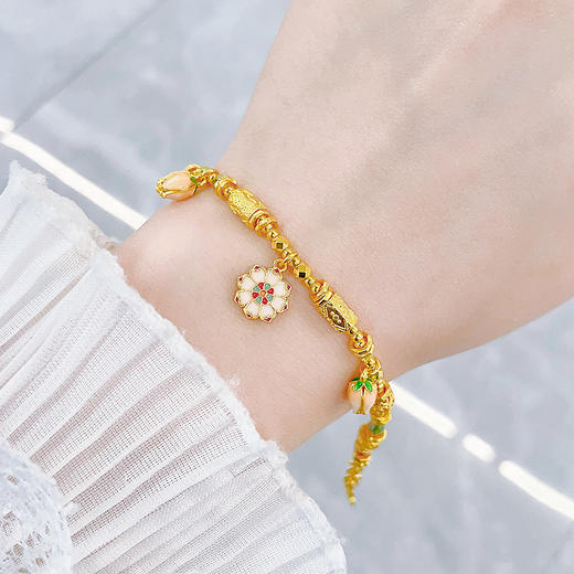 【限时克减150元】足金999 #繁华似锦 #低温珐琅 古法空心金花朵朵福运满满快乐永随珐琅手链（内里为无弹力棉线）(AEQGFSL00336)（预售产品下单后不退款不退货不换货不补差价） 商品图0