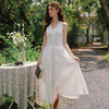 OLrain欧芮儿白色法式V领蕾丝收腰连衣裙女夏季2025新款显瘦长裙 商品缩略图1